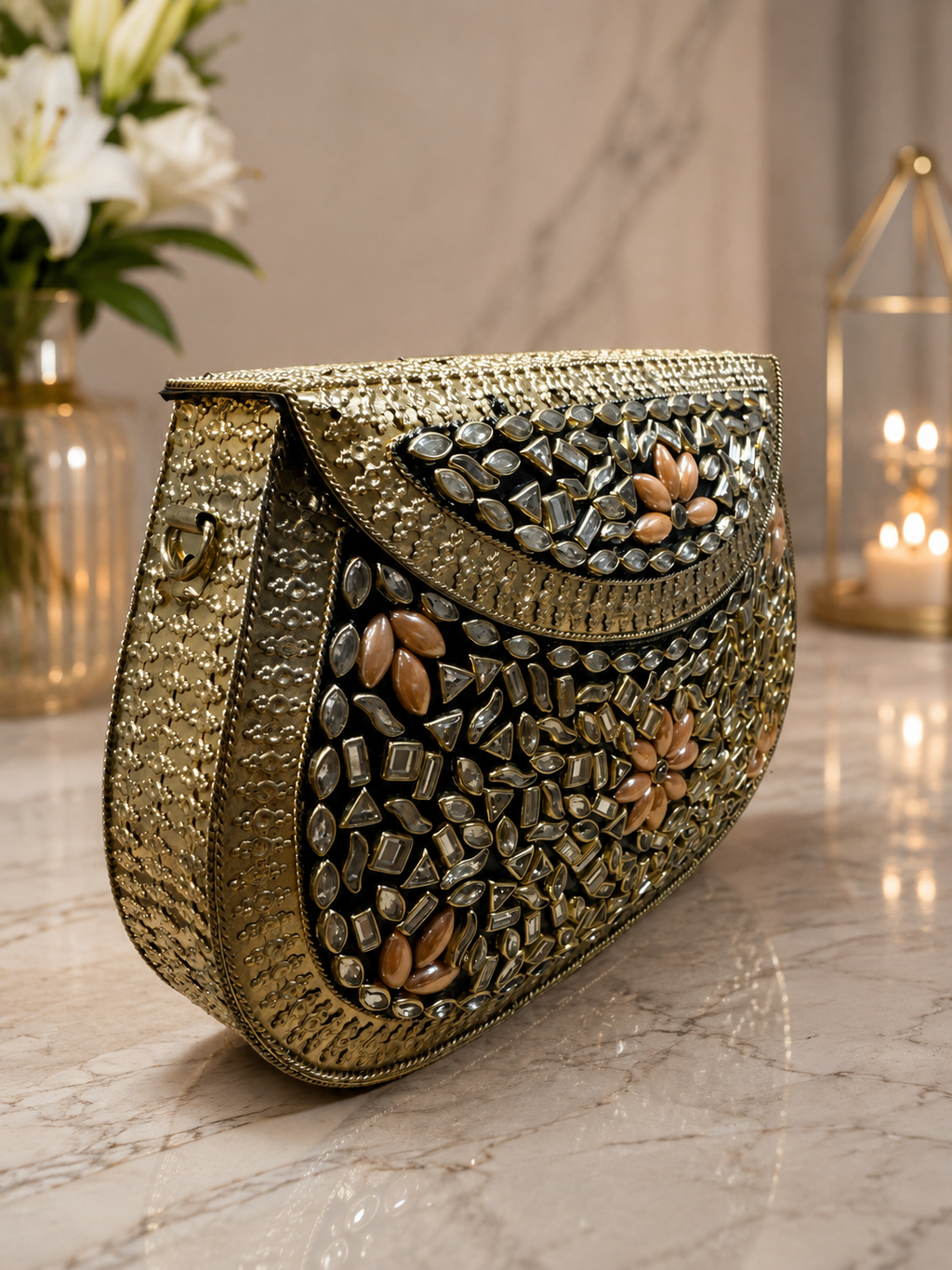 Regal Bloom Gold metal Clutch