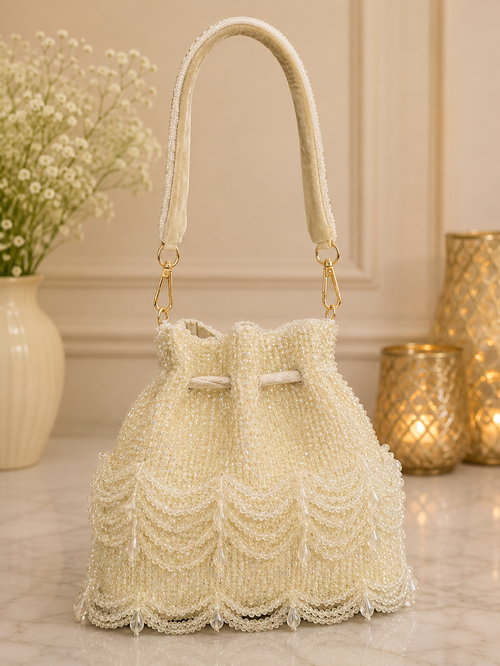 Ivory Pearl Beaded Potli Bag