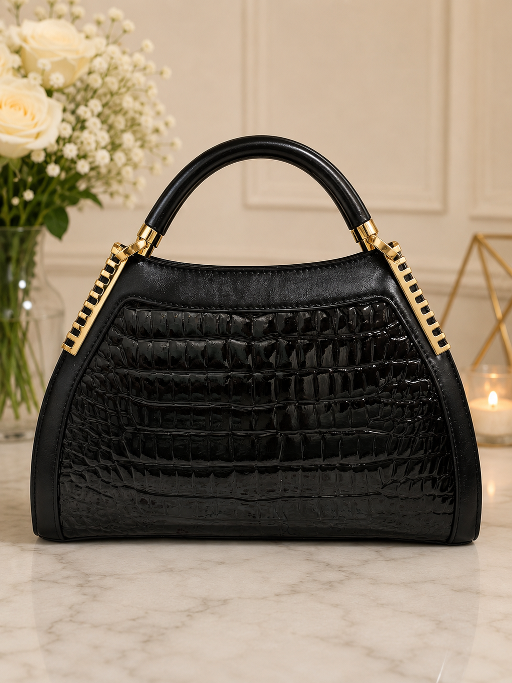 Midnight Luxe Croc Hand/Shoulder bag
