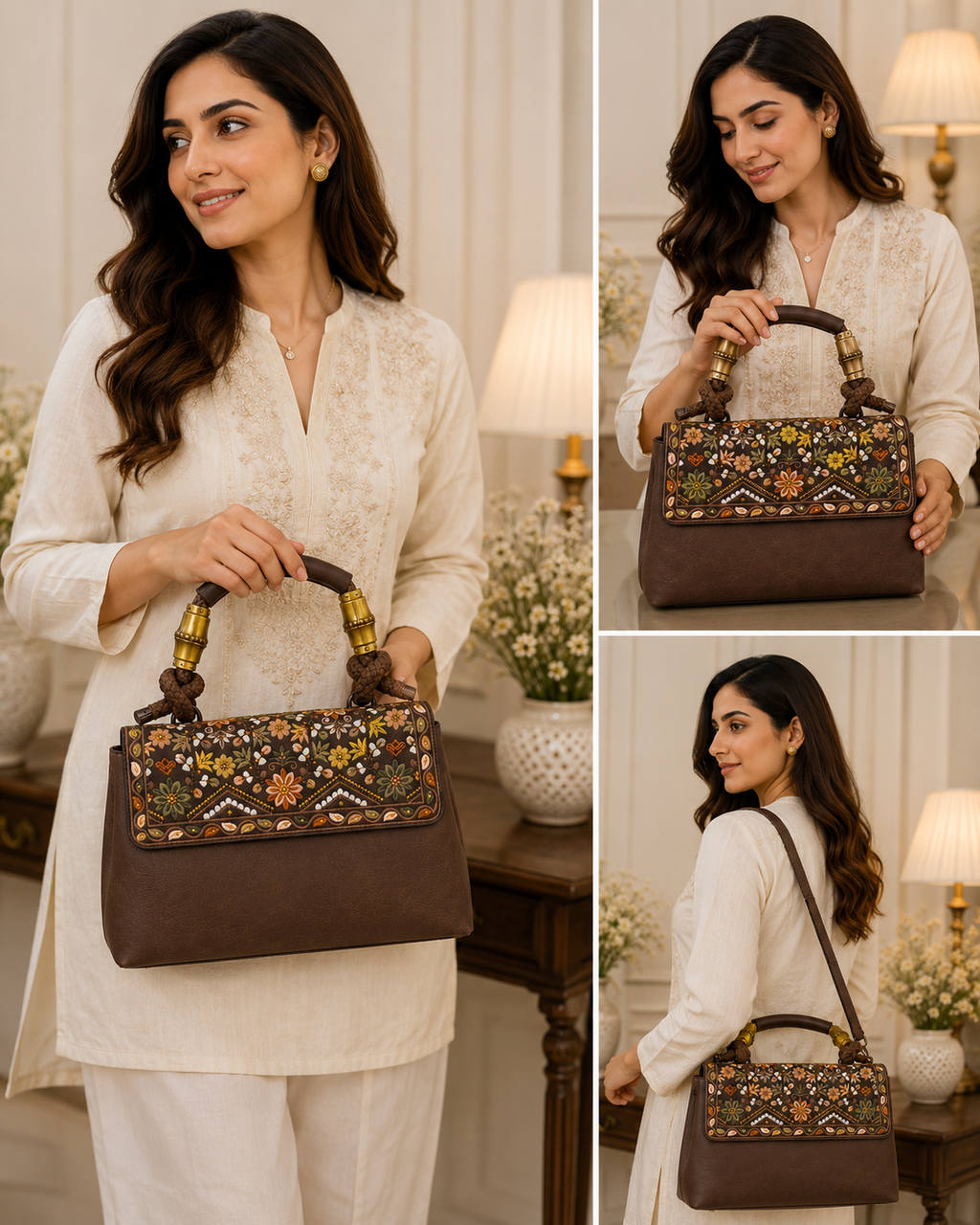 Floral Heritage Bamboo Handle Satchel