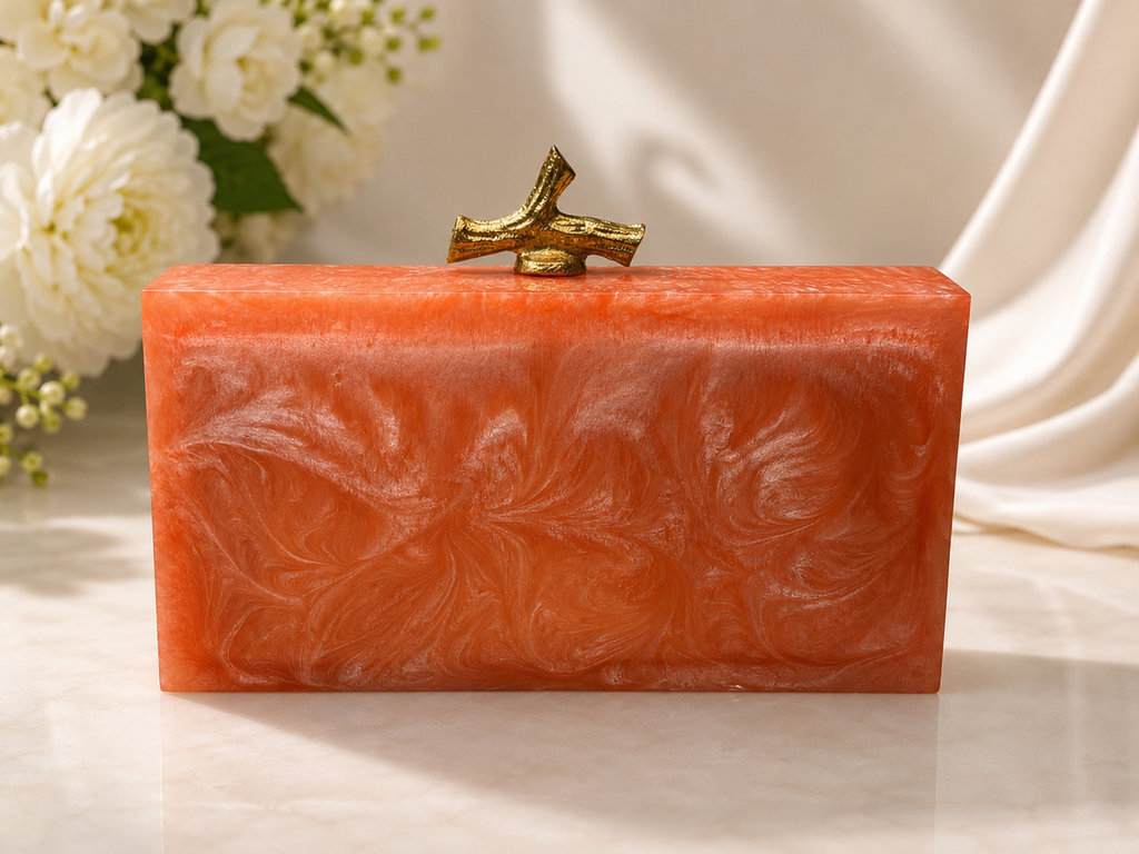 Coral Royale Crystal Resin Clutch