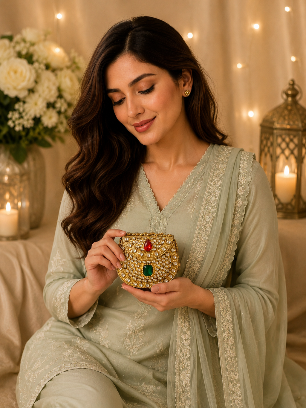 Royal Emerald Luxe metal mini Clutch