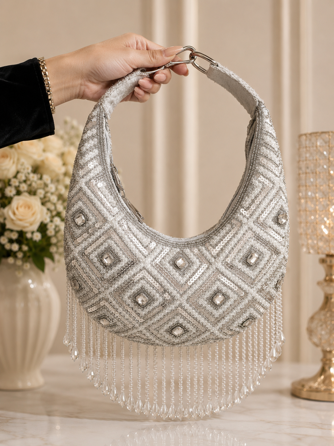 White silver party bag