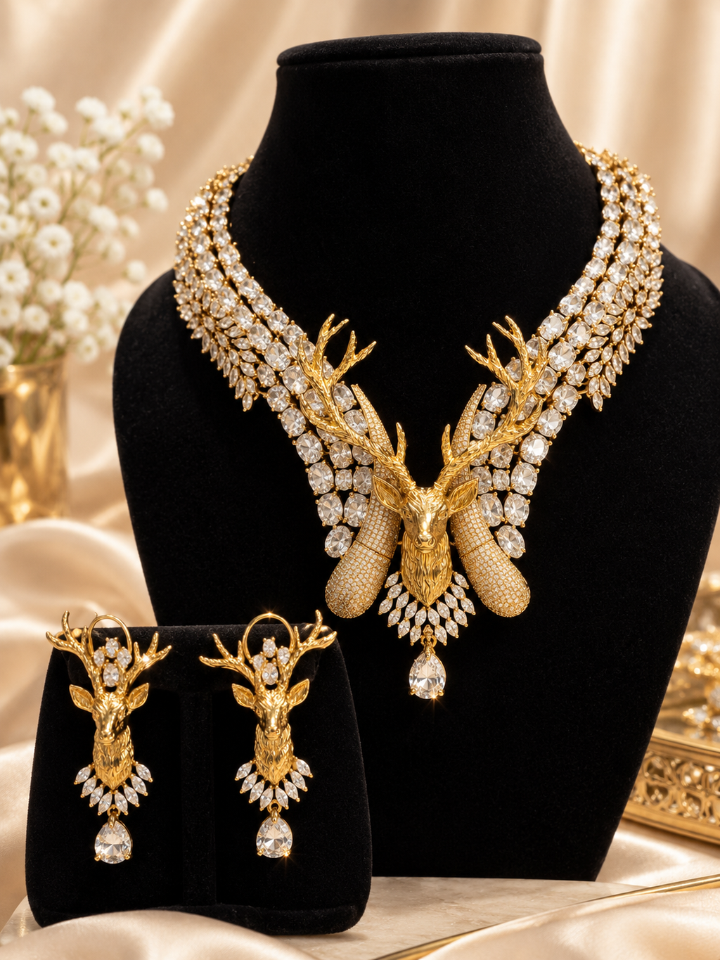 Golden Stag Royal Crystal Necklace Set
