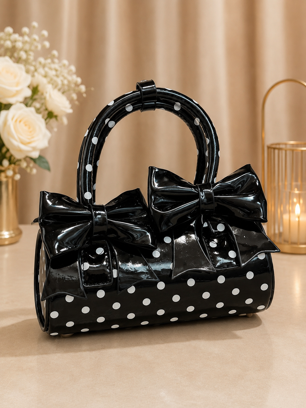 Polka Bow Barrel Handbag