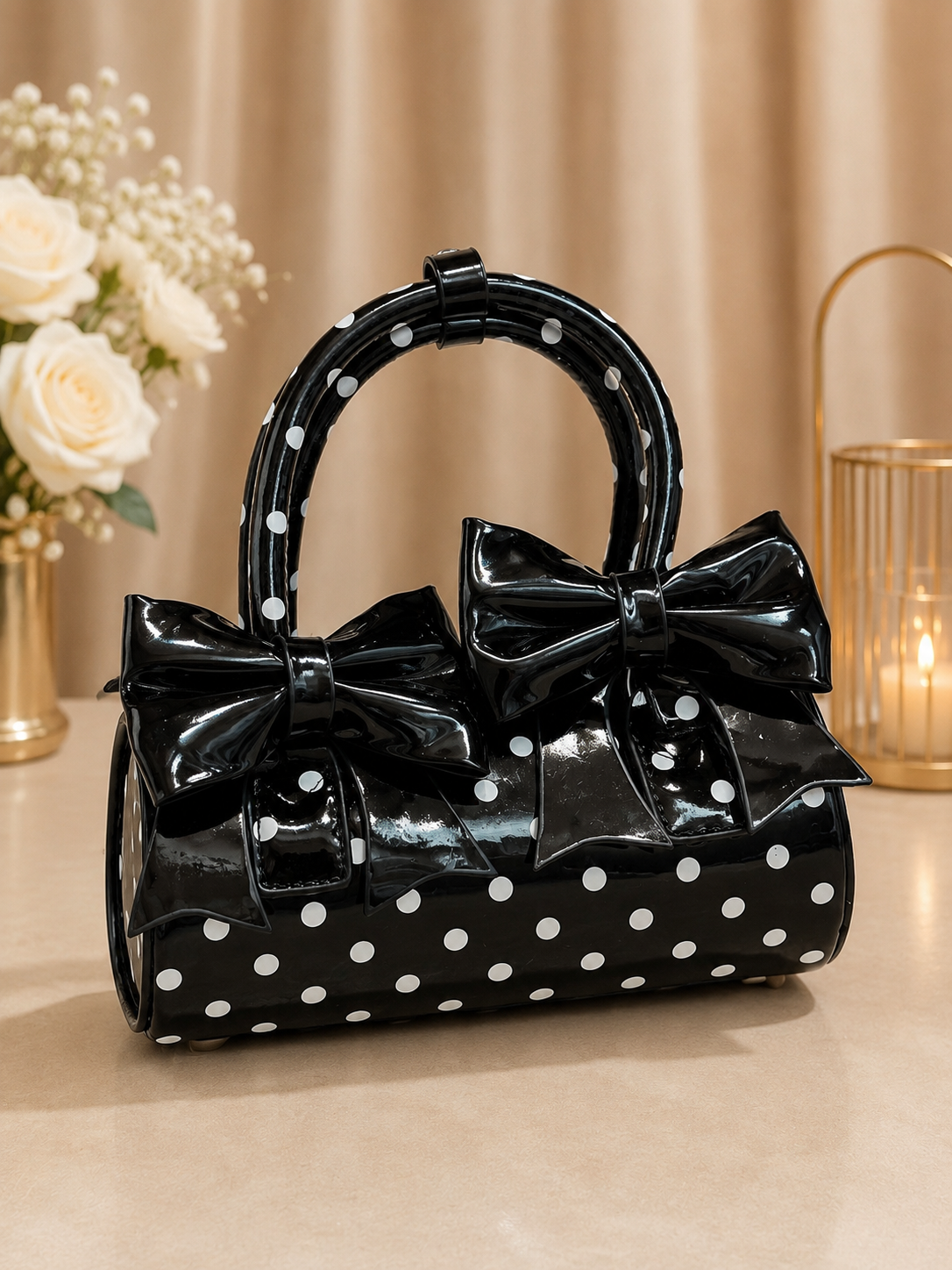 Polka Bow Barrel Handbag
