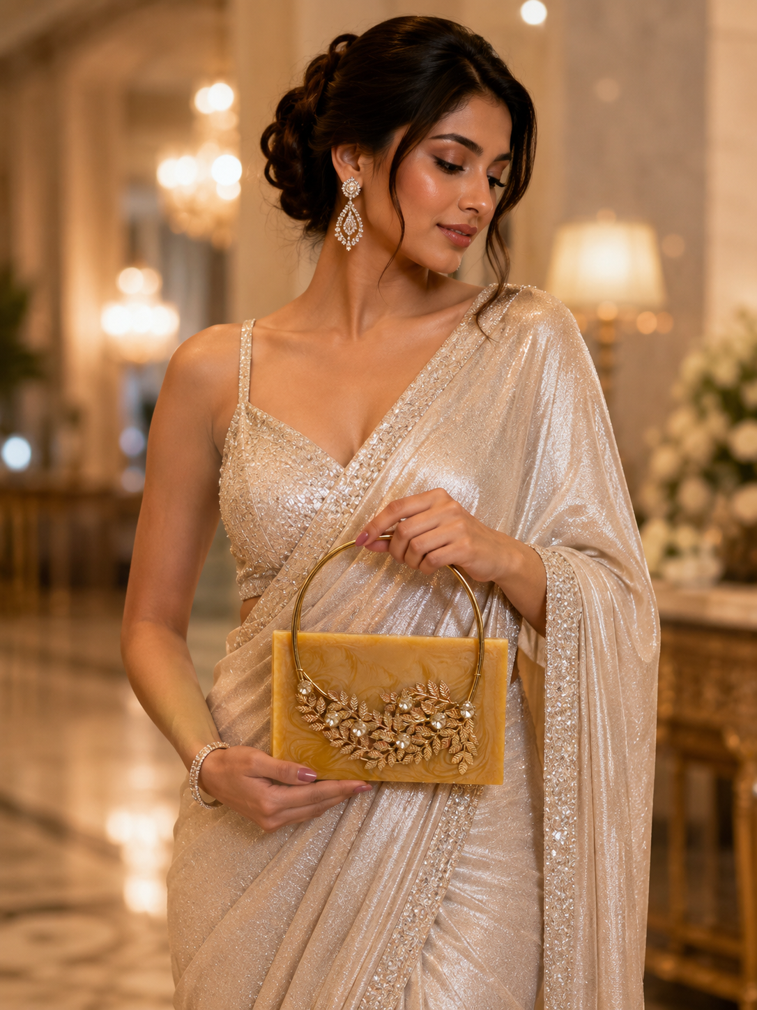 Golden Leaf Marble Clutch