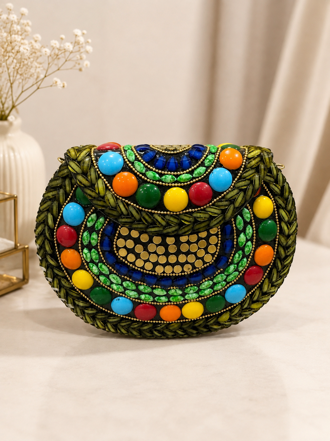 Mosaic Meadow Beaded metal Clutch
