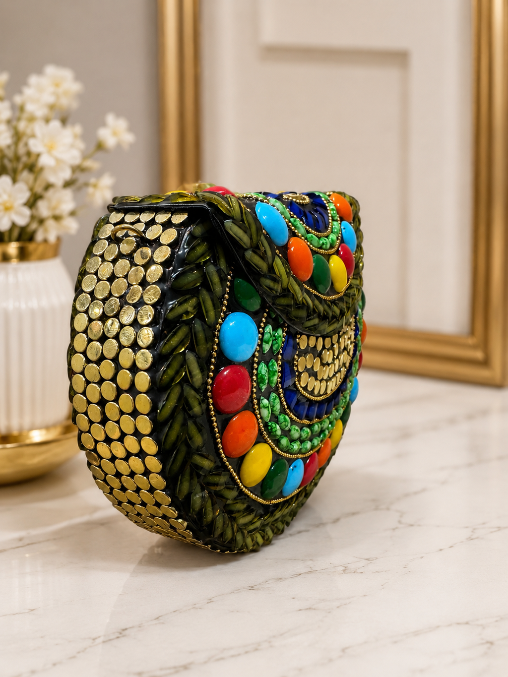 Mosaic Meadow Beaded metal Clutch