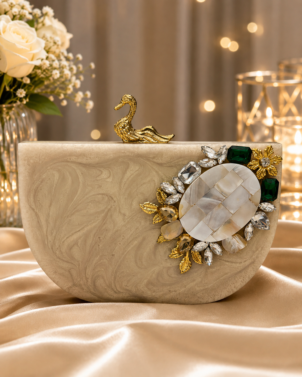 Ivory Swan Luxe resin Clutch