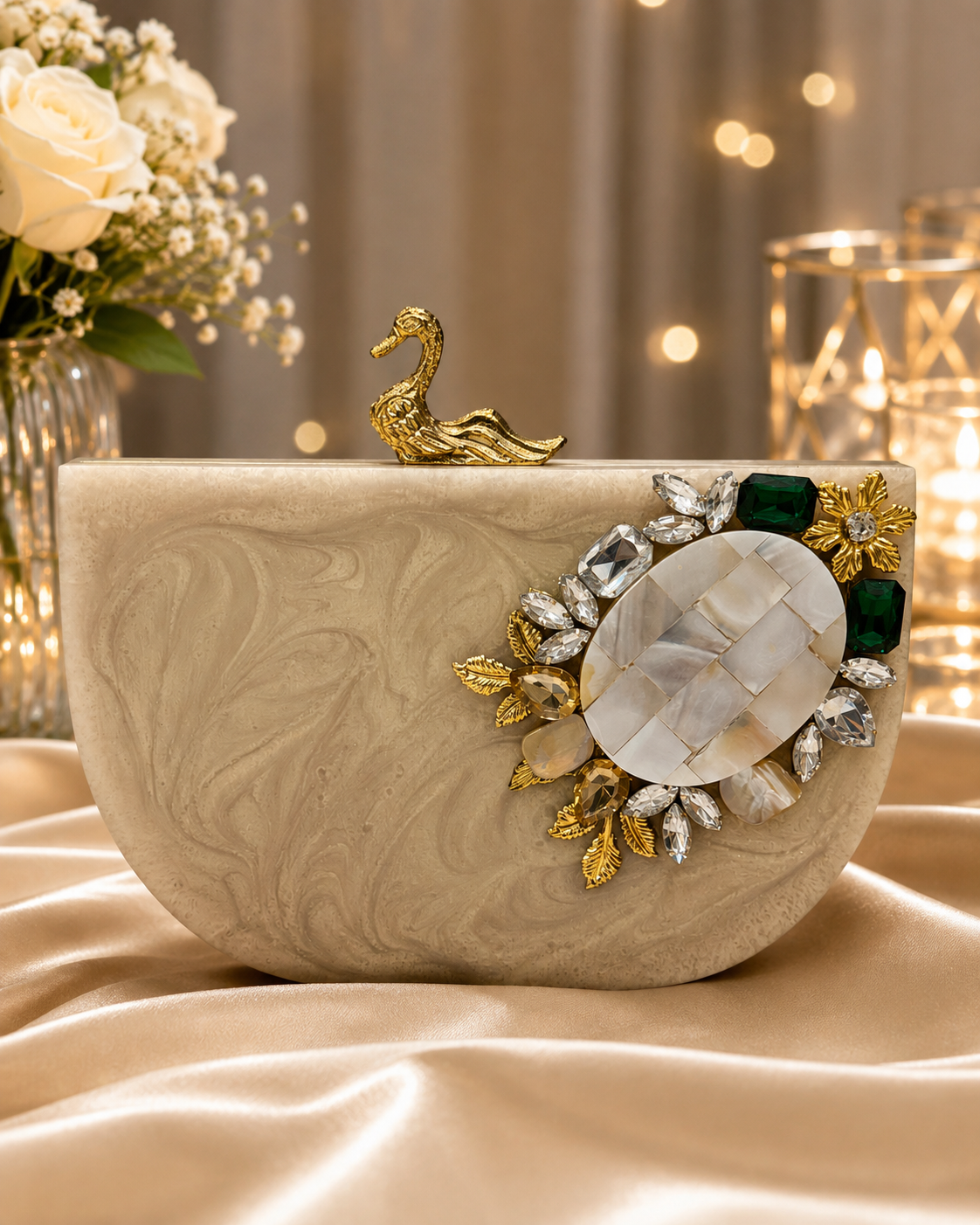 Ivory Swan Luxe resin Clutch
