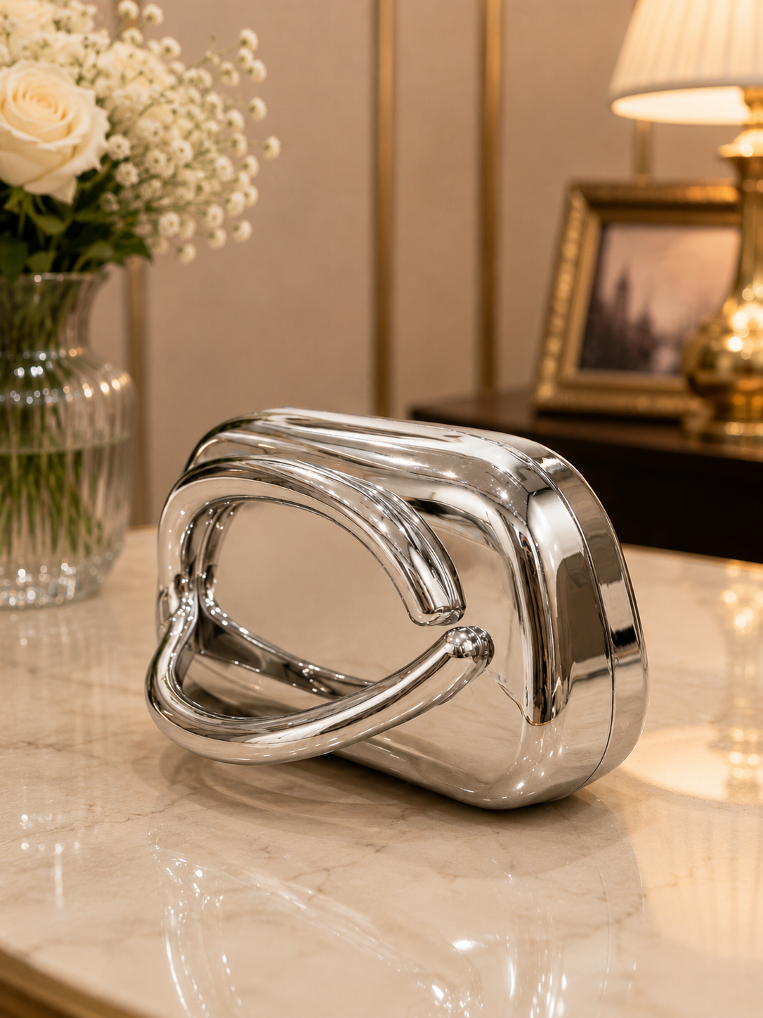 Silver evening clutch