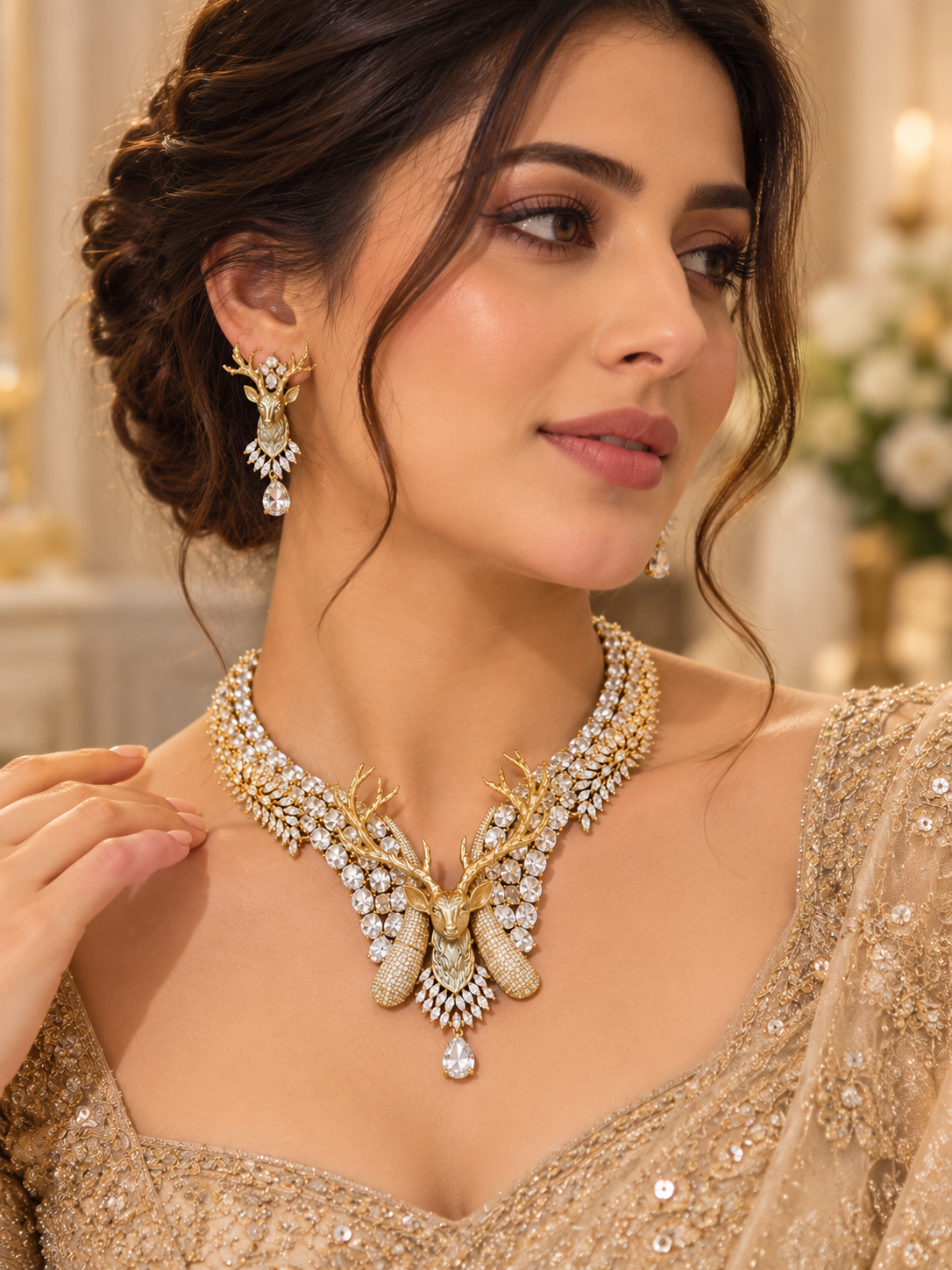 Golden Stag Royal Crystal Necklace Set