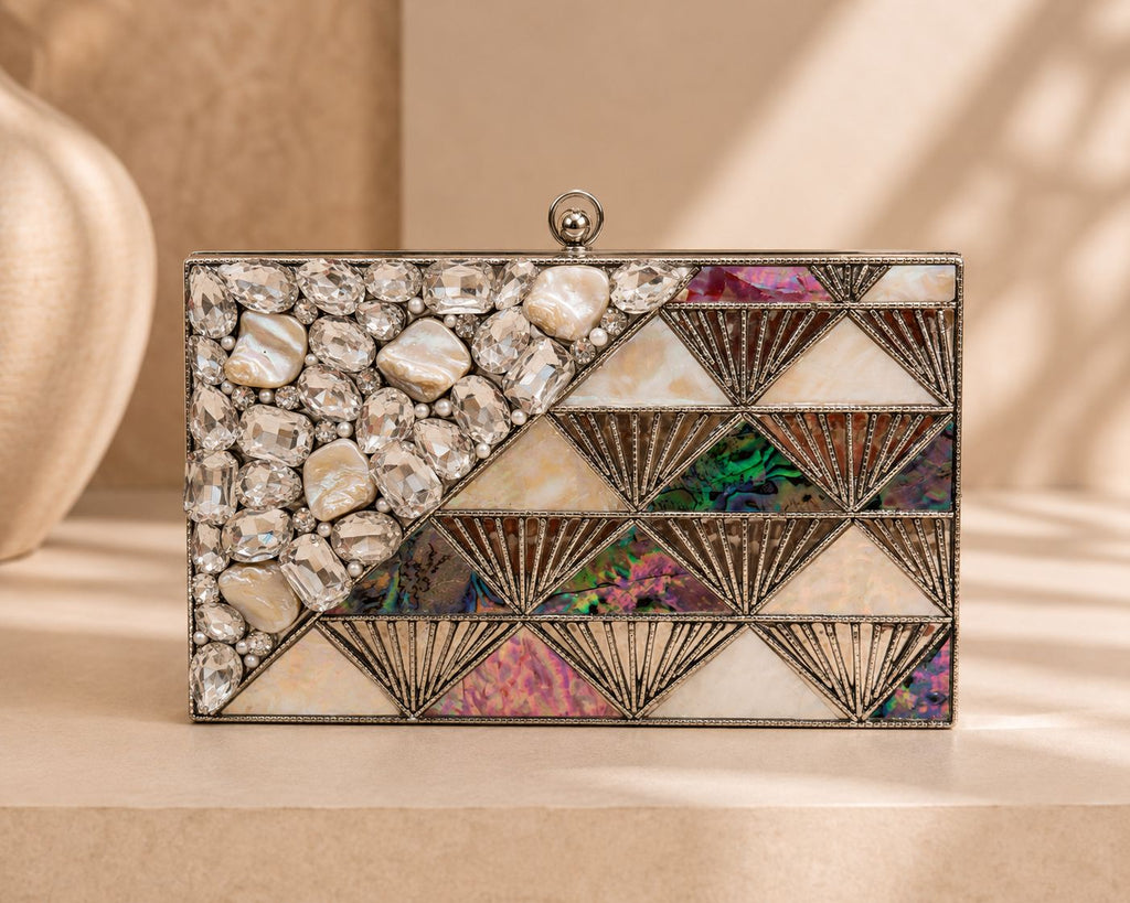 Multicolour crytal stone luxury clutch