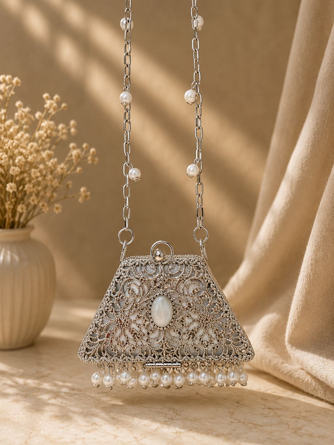 Silver metal clutch