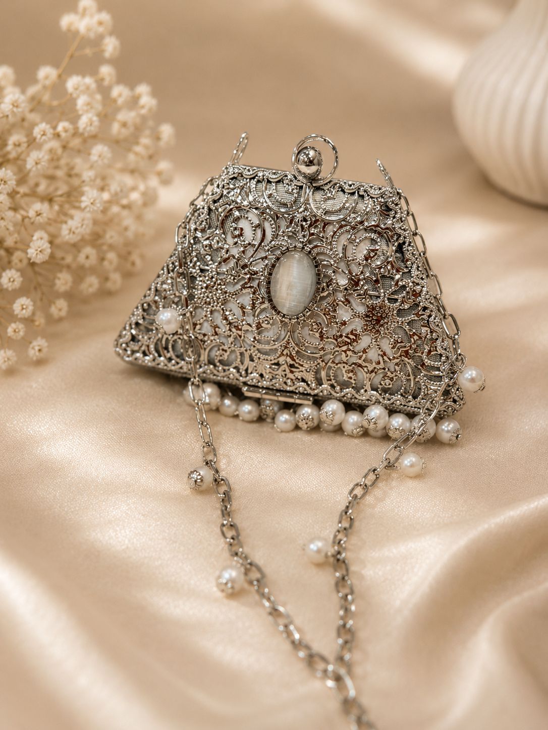 Silver metal clutch