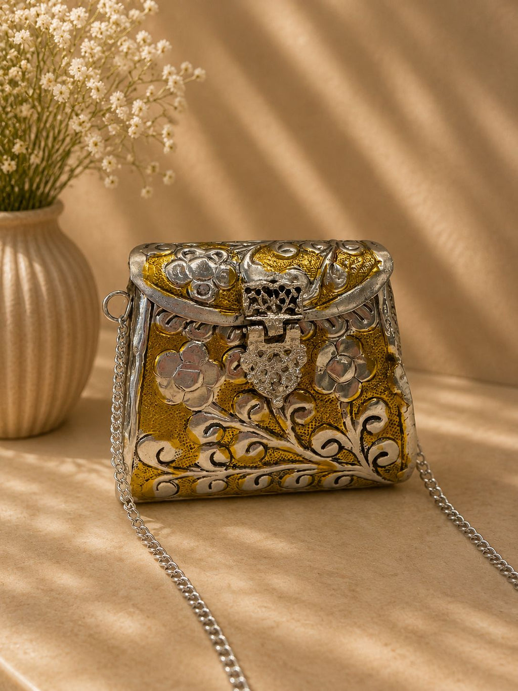 Gold silver metal clutch