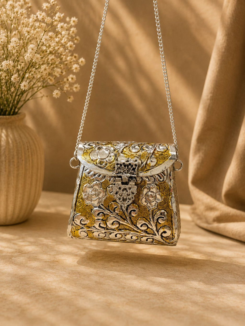 Gold silver metal clutch